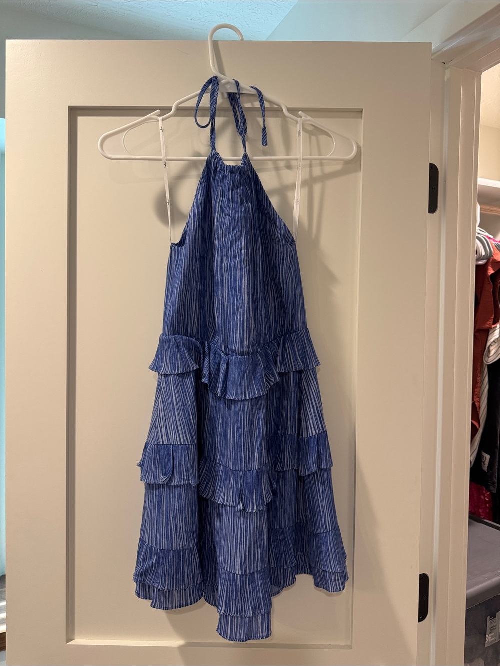 Blue Tiered Halter Dress